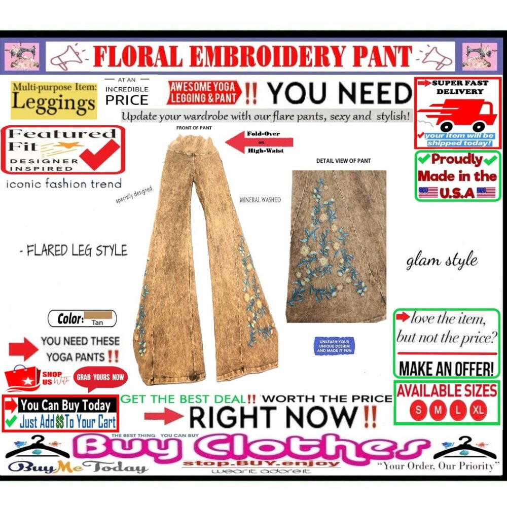 ๐ BOTTOM Fold Embroidery ๐ FLORAL โ LEGGING PANT Waist FLARE Wash ๐ธ BUY NOWโ - Picture 16 of 16